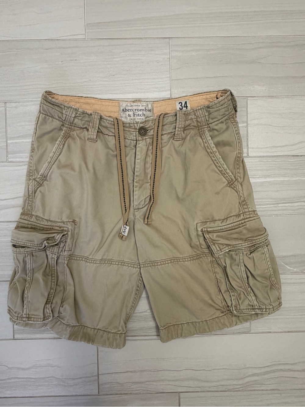 Vtg Abercrombie & Fitch Heavyweight Cargo Shorts Men 34 Tan Gorpcore Y2K Thick - Picture 12 of 12